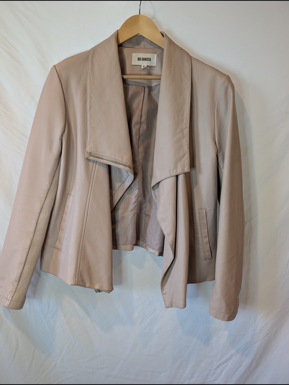 BB Dakota Women's Draped Faux Leather Jacket‎ - Blush XL